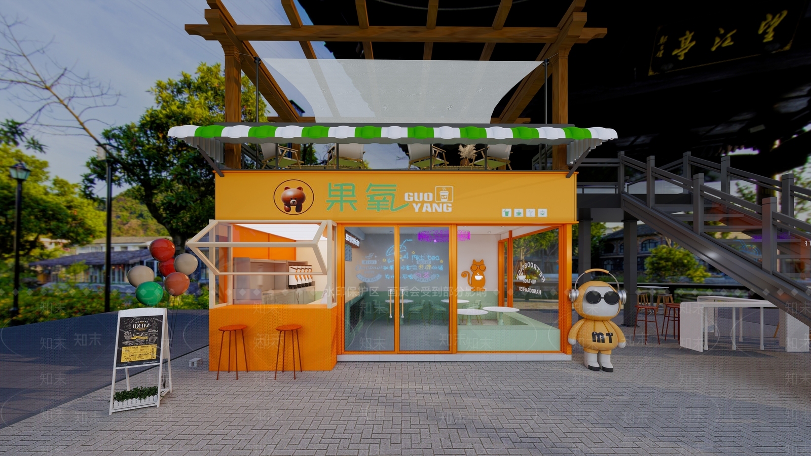 现代奶茶店集装箱建筑SU模型下载【ID:1141847324】