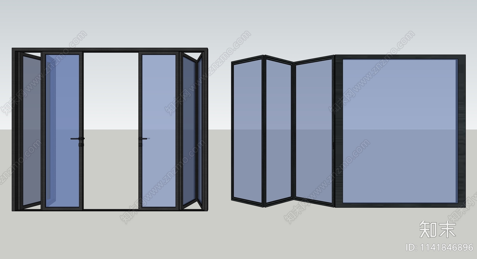 现代金属玻璃折叠门SU模型下载【ID:1141846896】