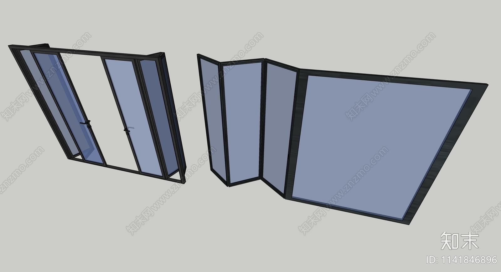 现代金属玻璃折叠门SU模型下载【ID:1141846896】