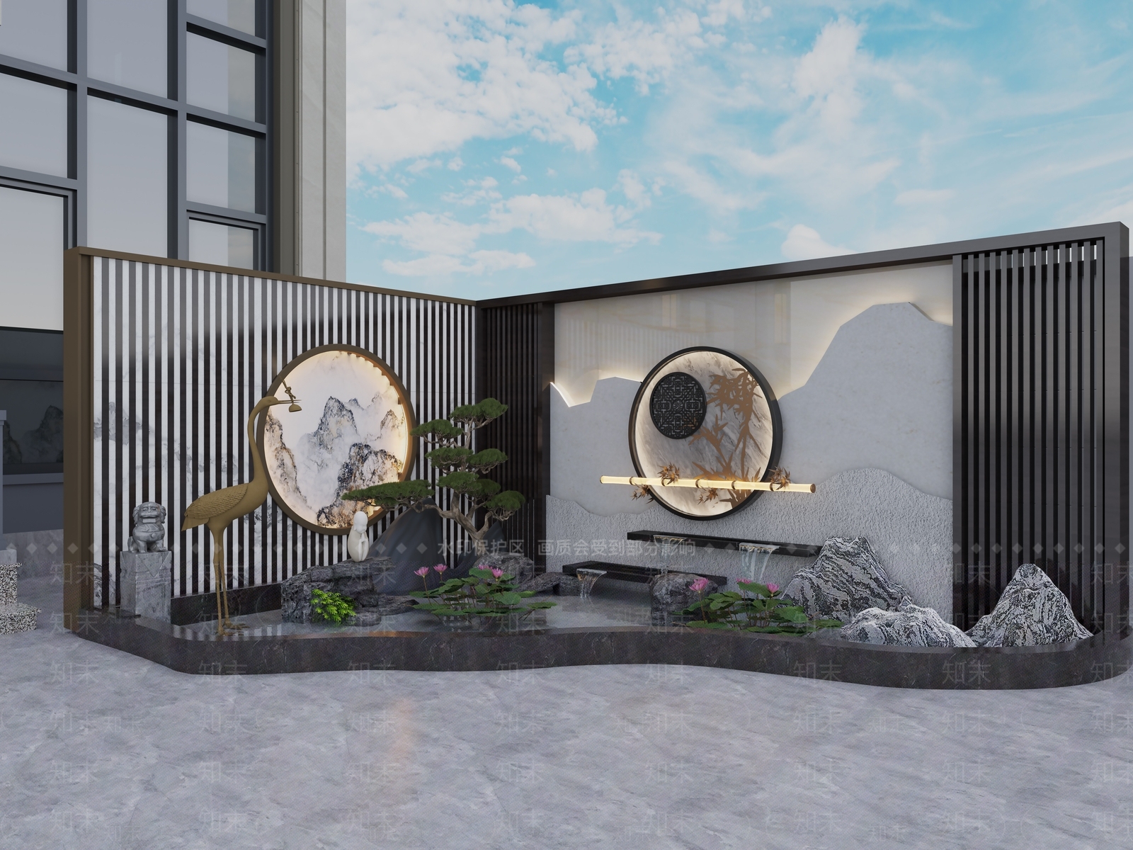 新中式假山水景3D模型下载【ID:1141850137】