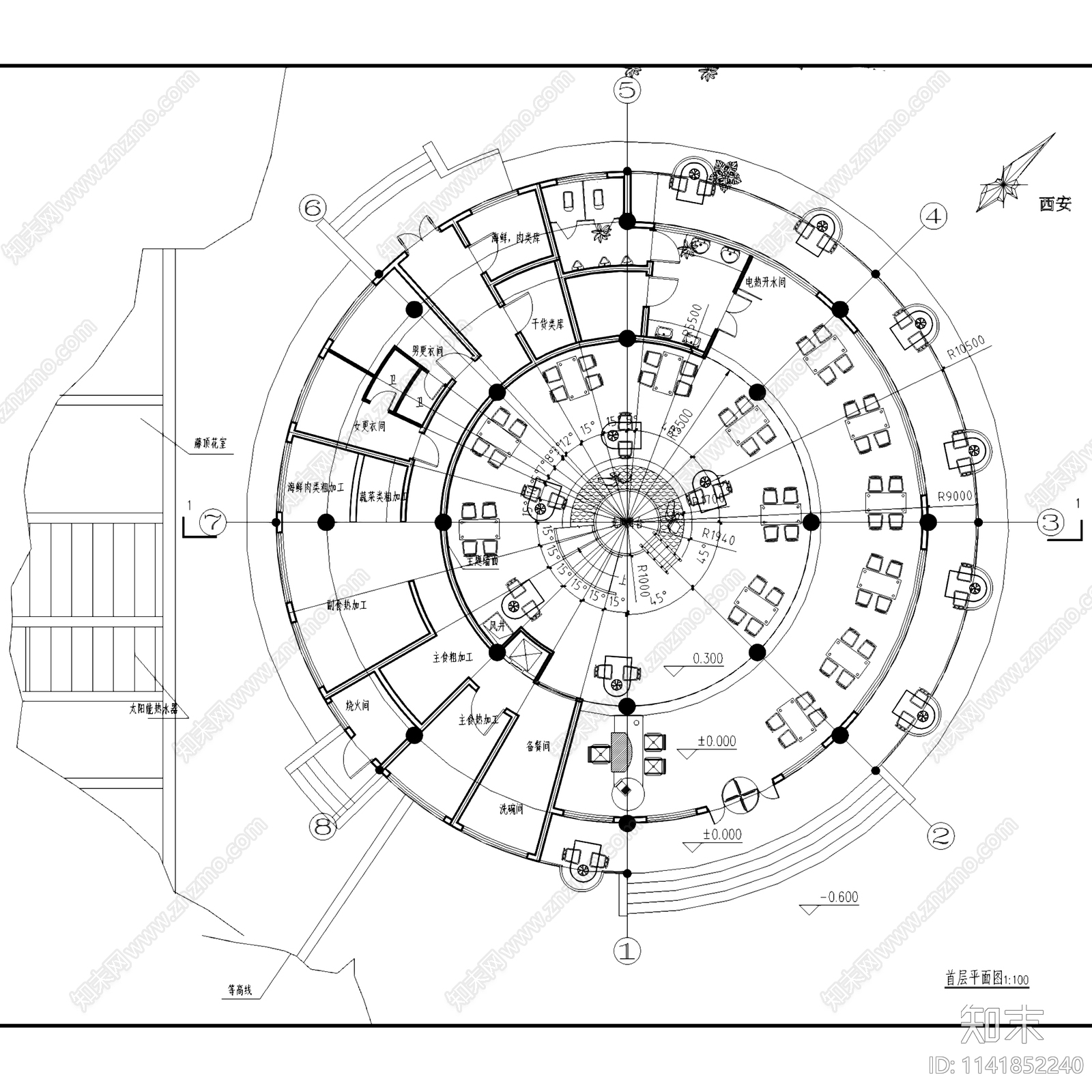 圆形餐厅饭店仿古建筑cad施工图下载【ID:1141852240】