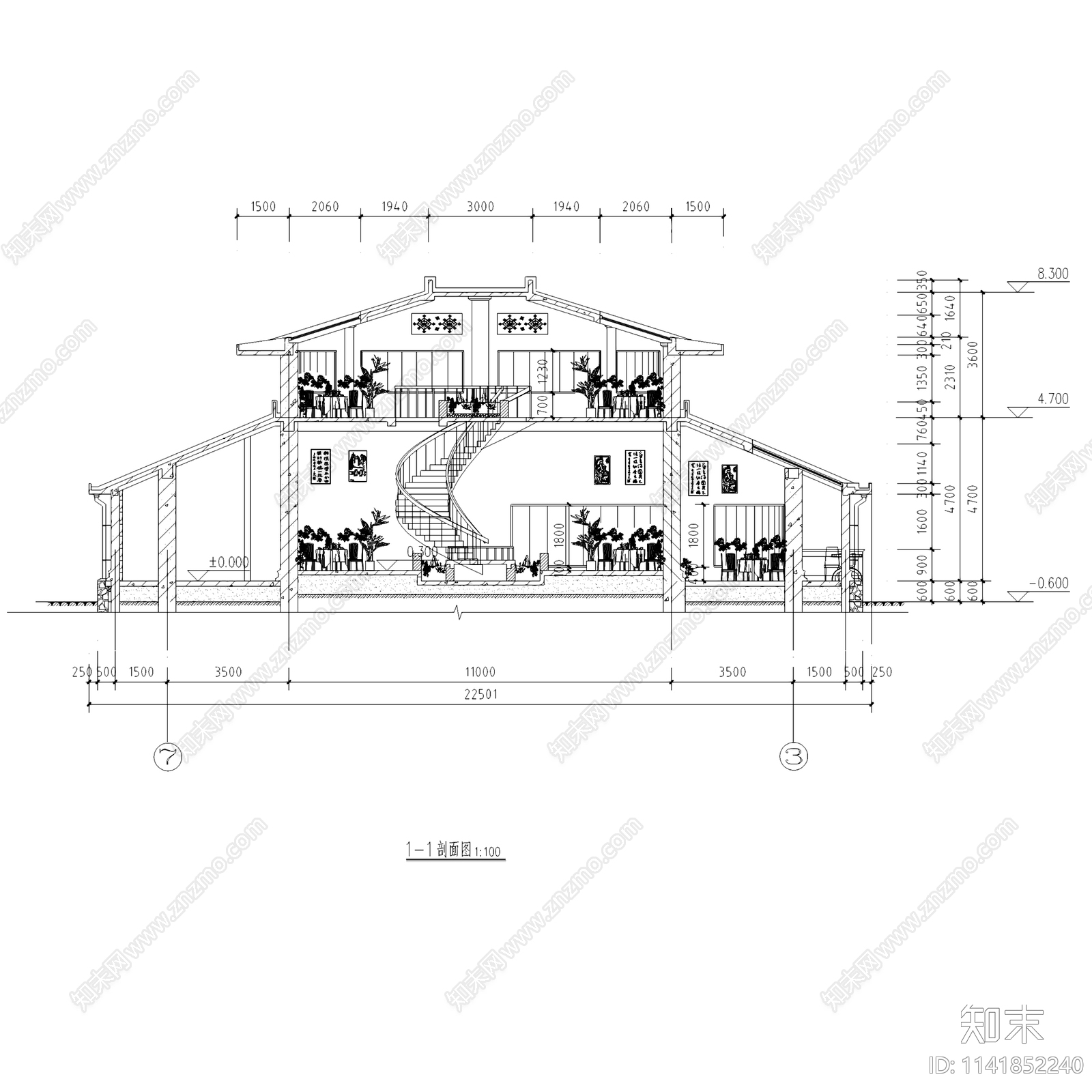 圆形餐厅饭店仿古建筑cad施工图下载【ID:1141852240】