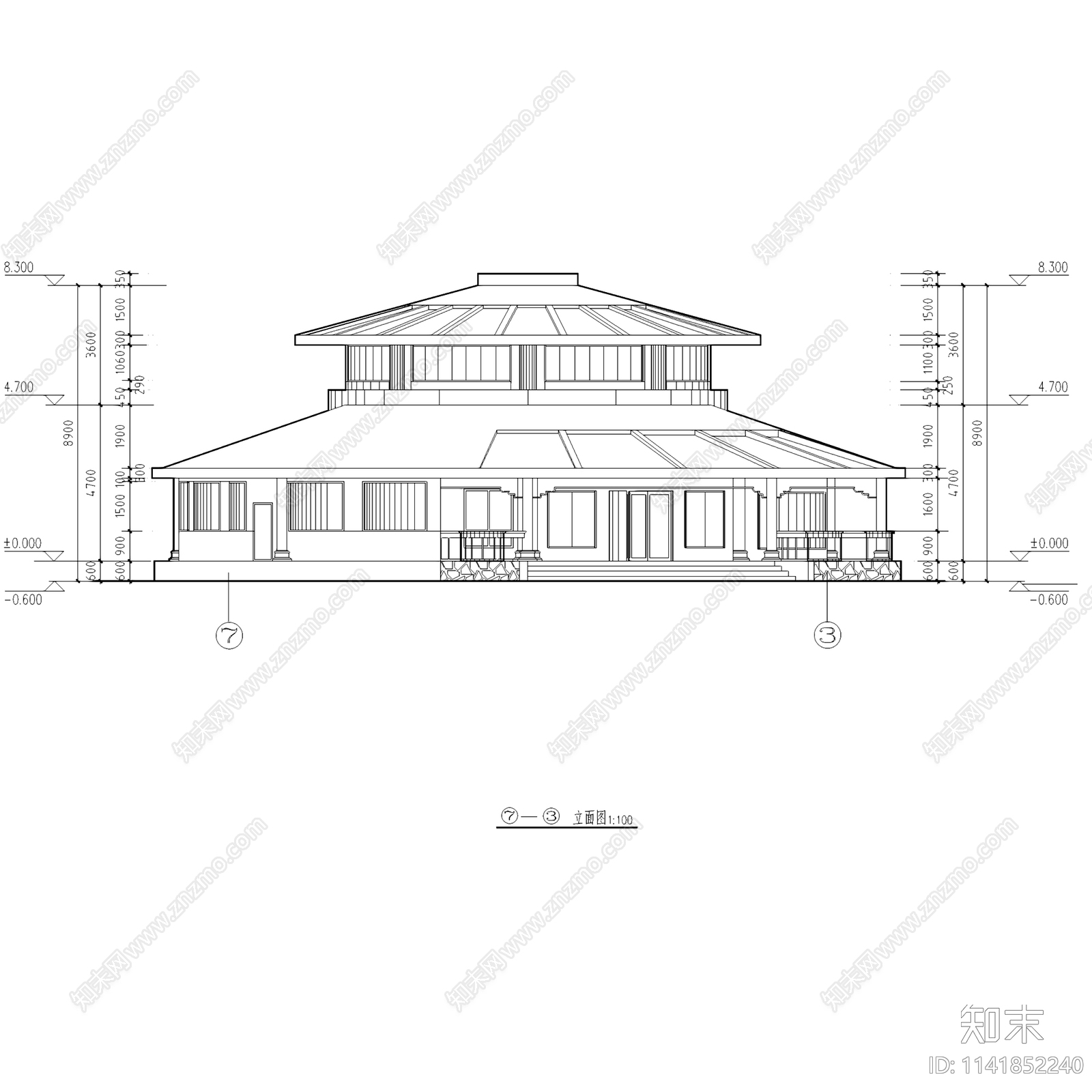 圆形餐厅饭店仿古建筑cad施工图下载【ID:1141852240】