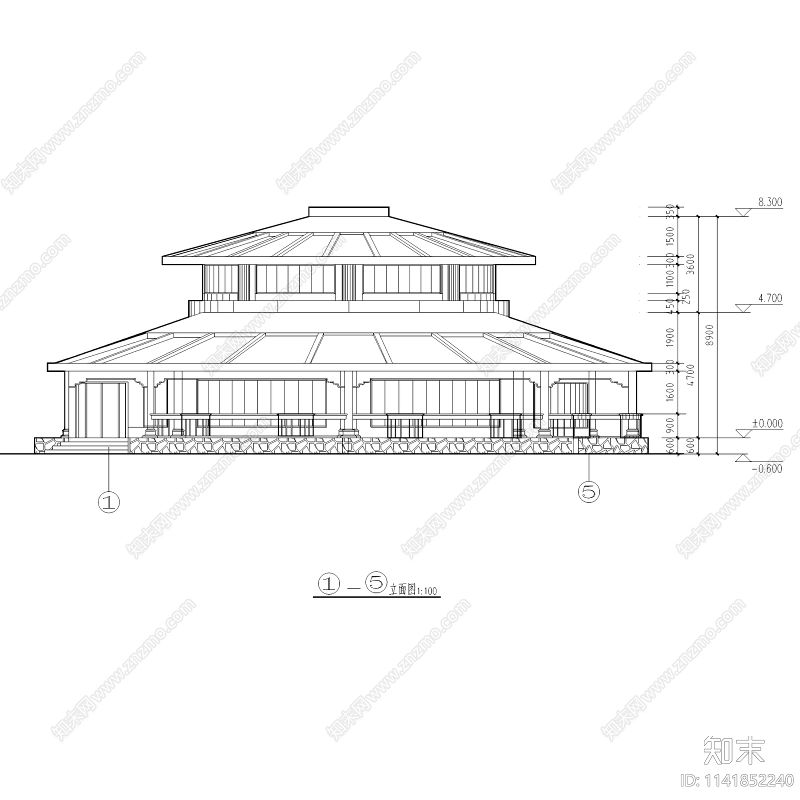 圆形餐厅饭店仿古建筑cad施工图下载【ID:1141852240】