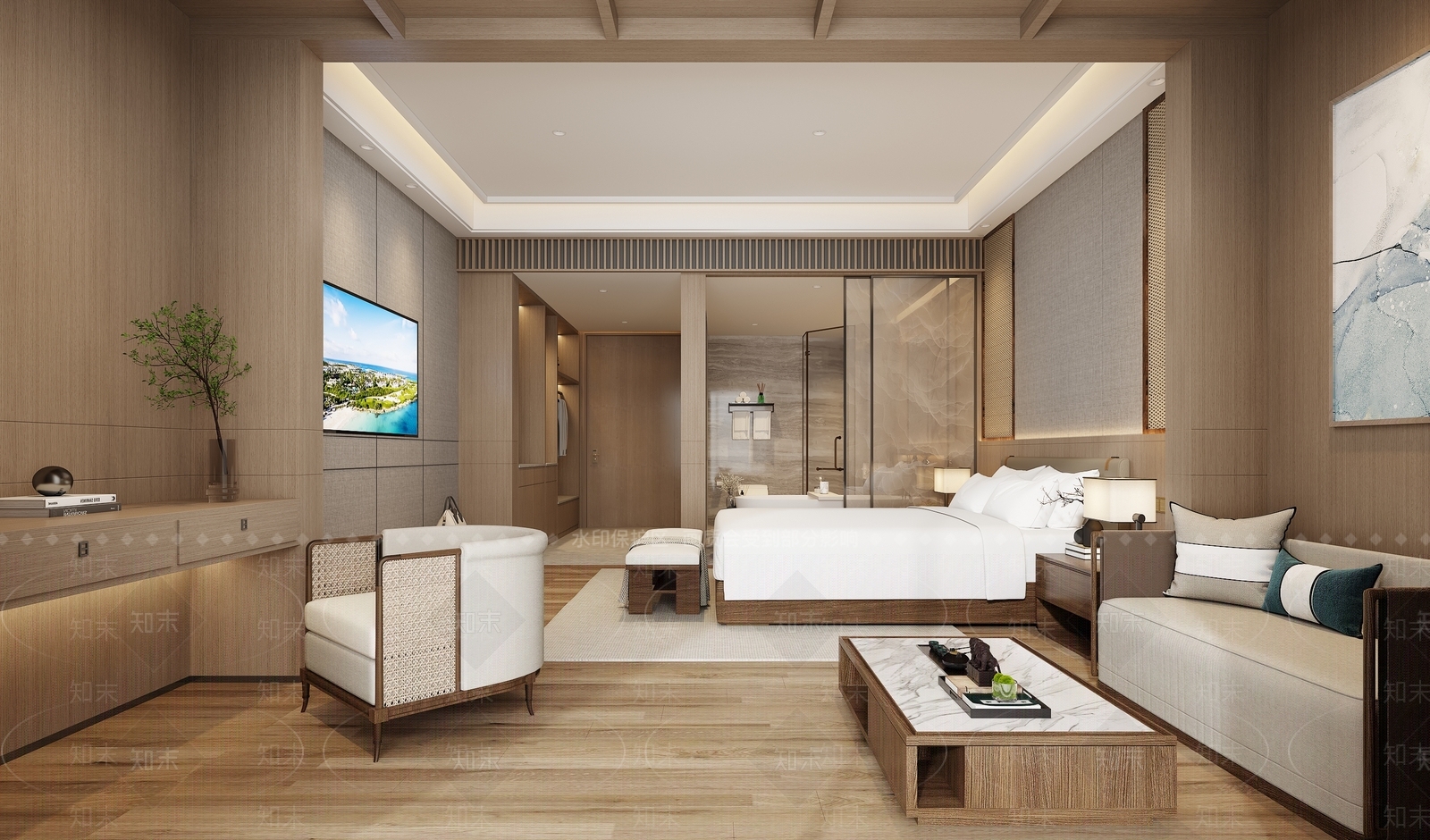 现代民宿大床房3D模型下载【ID:1141852483】