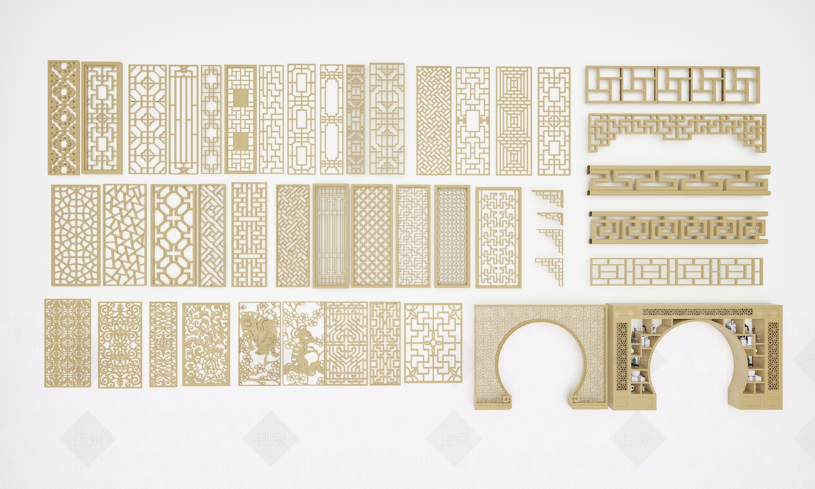 中式花格隔断3D模型下载【ID:1141852411】