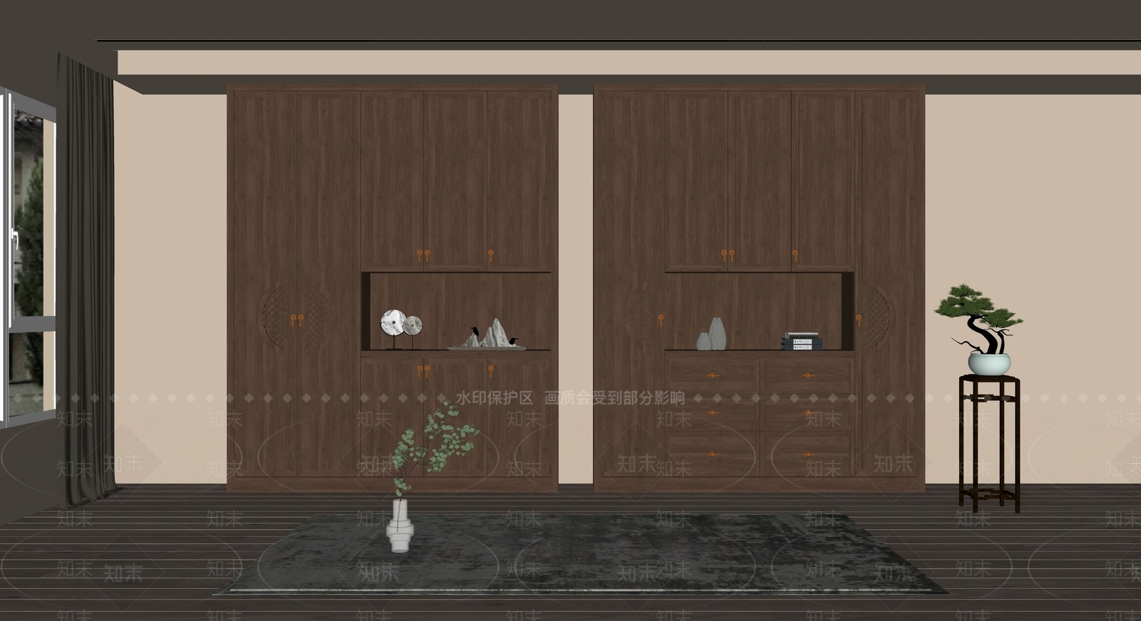 新中式实木储物柜SU模型下载【ID:1141858423】