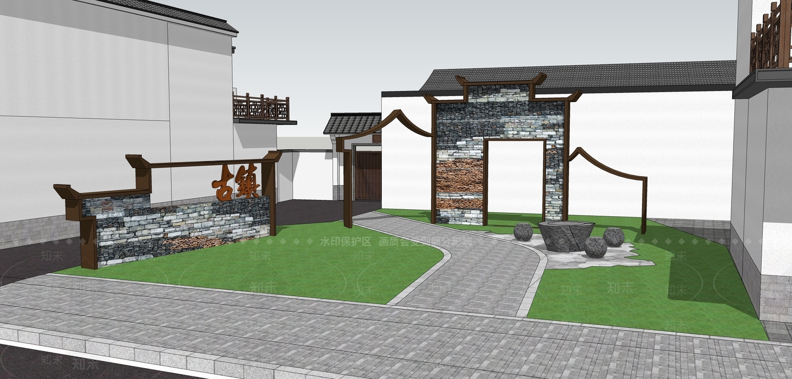新中式乡村庭院SU模型下载【ID:1141859021】