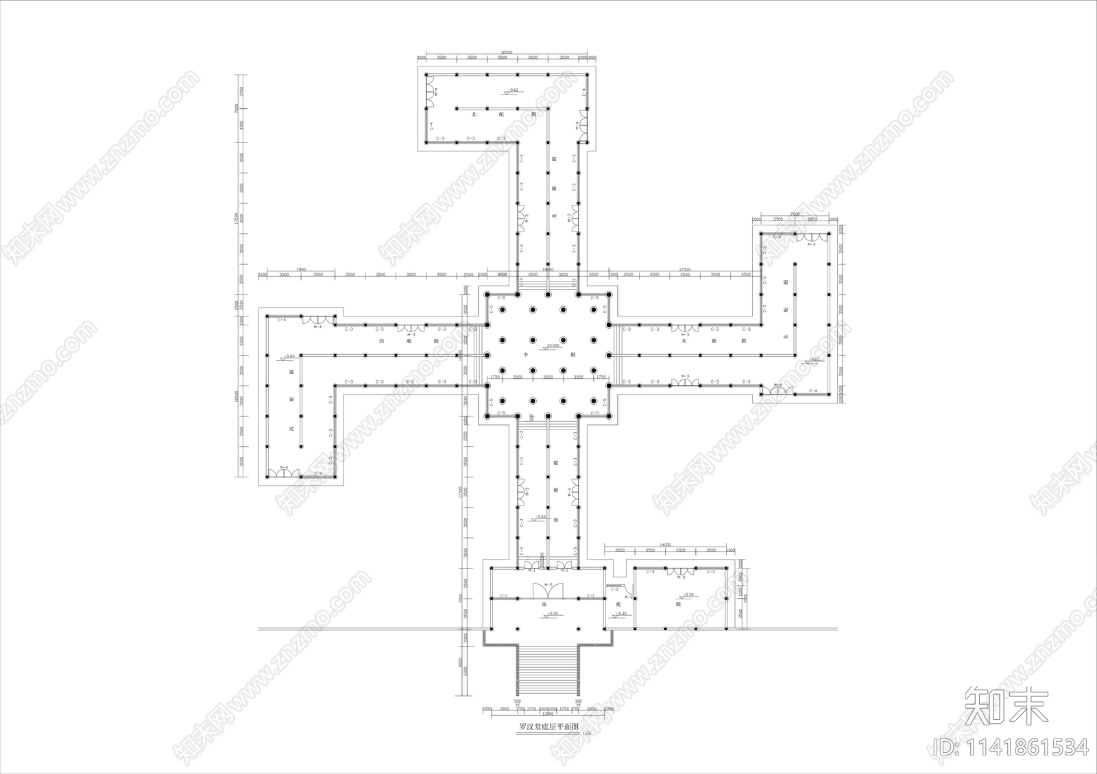 罗汉堂仿古建筑cad施工图下载【ID:1141861534】