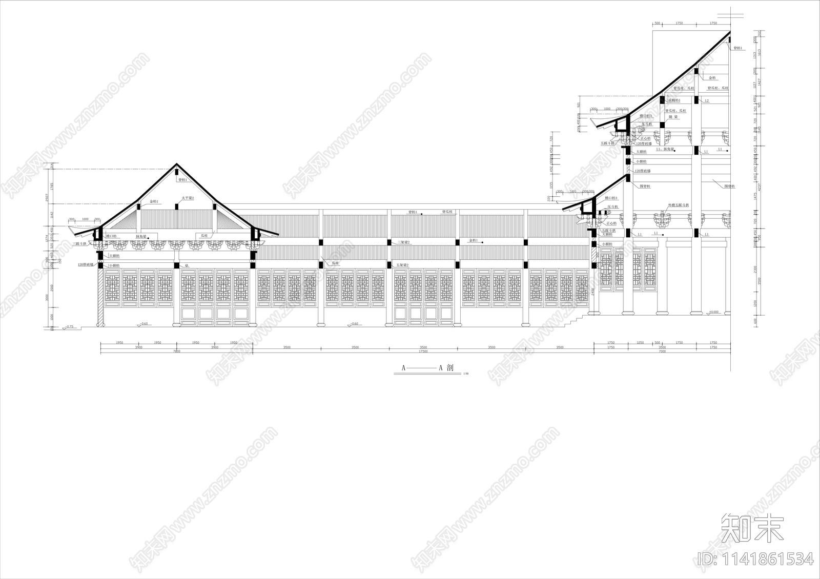 罗汉堂仿古建筑cad施工图下载【ID:1141861534】