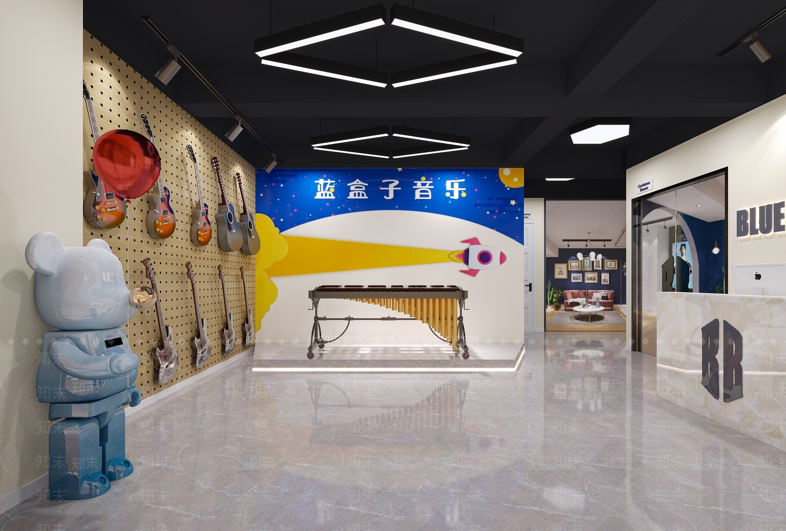 现代乐器店大厅3D模型下载【ID:1141863811】