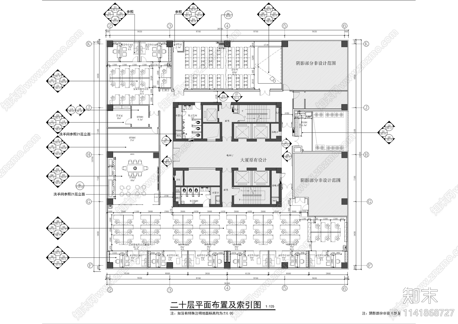 银行整层办公室室内cad施工图下载【ID:1141868727】