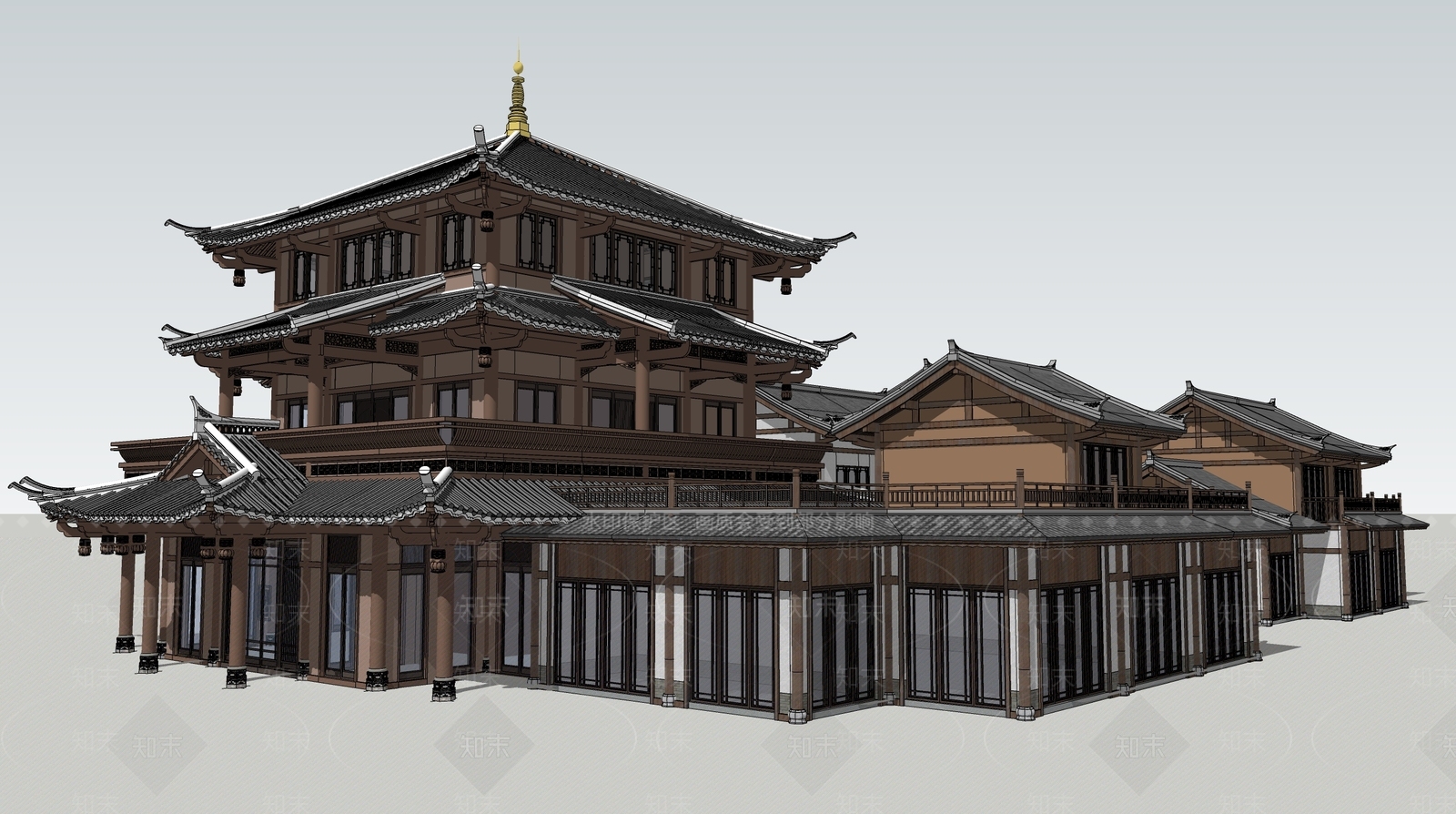 中式仿古建筑SU模型下载【ID:1141871235】_知末su模型网