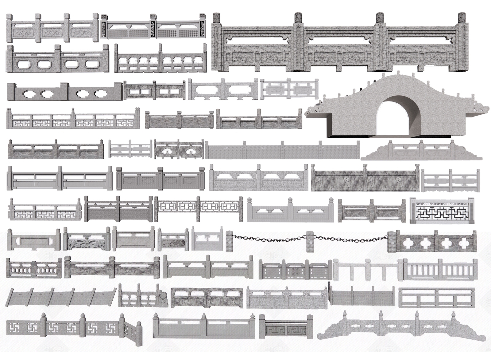 中式石栏杆3D模型下载【ID:1141881119】