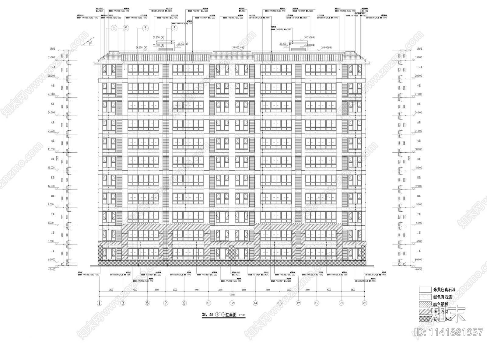 现代多层住宅建筑cad施工图下载【ID:1141881957】