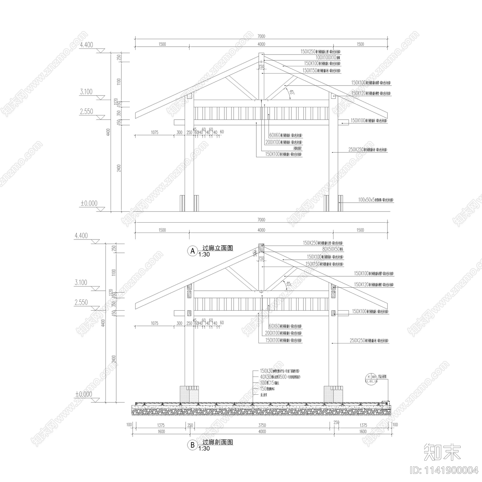 特色景观水榭廊架cad施工图下载【ID:1141900004】