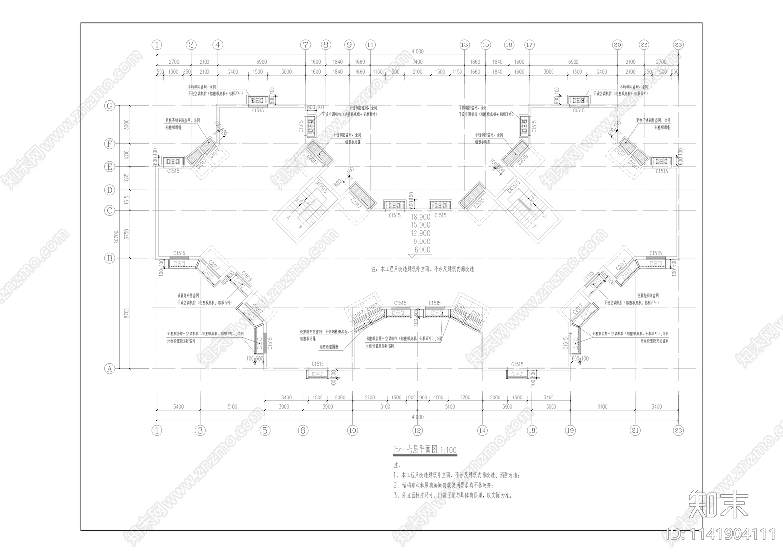 双福双河小区建筑cad施工图下载【ID:1141904111】