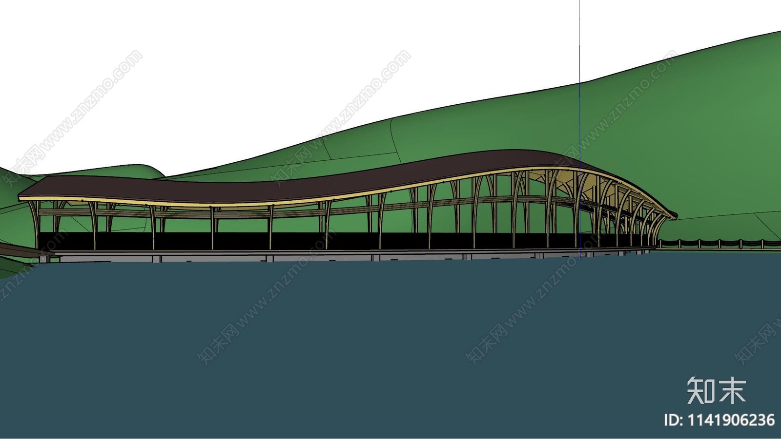 现代廊桥滨水景观SU模型下载【ID:1141906236】