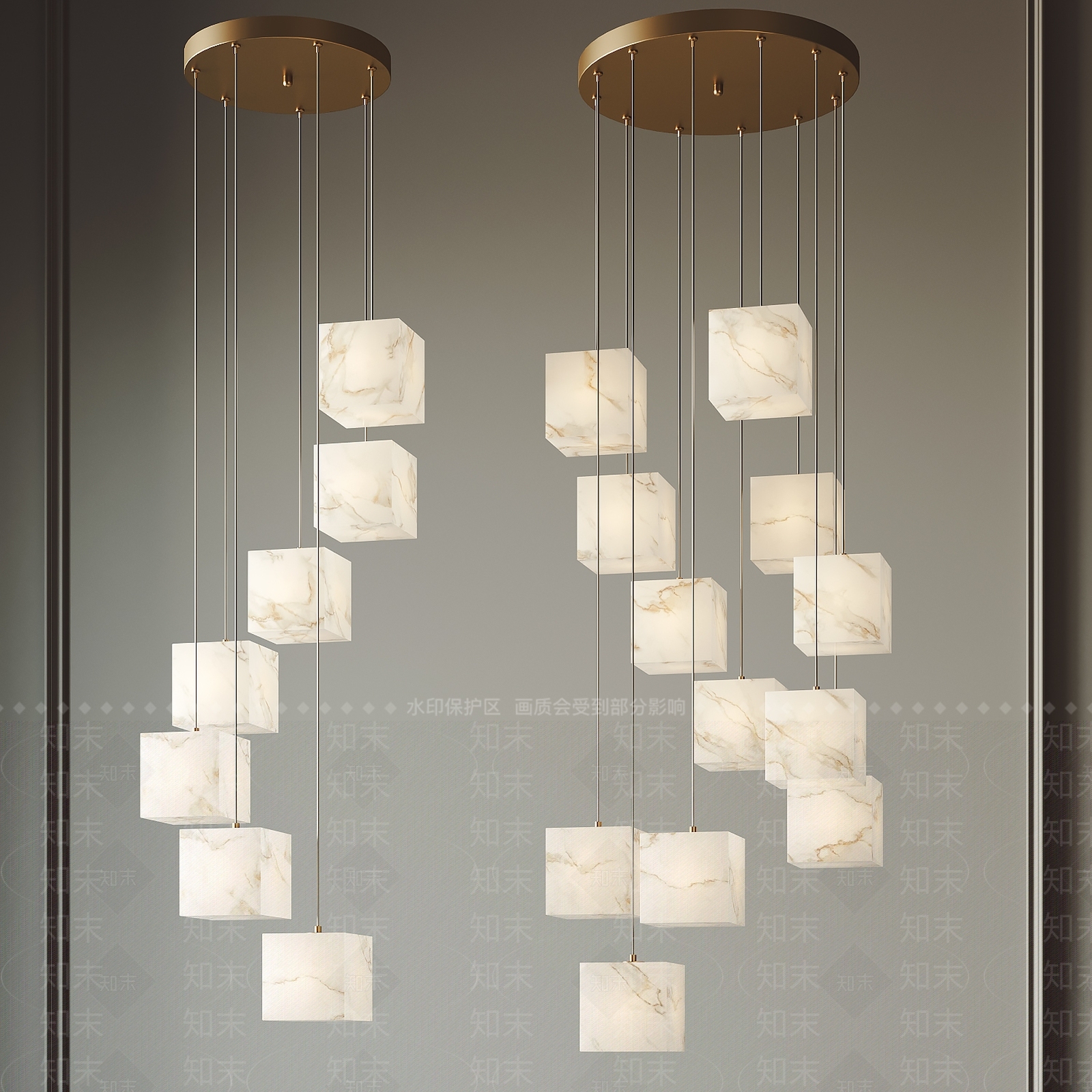 现代云石吊灯3D模型下载【ID:1141907671】