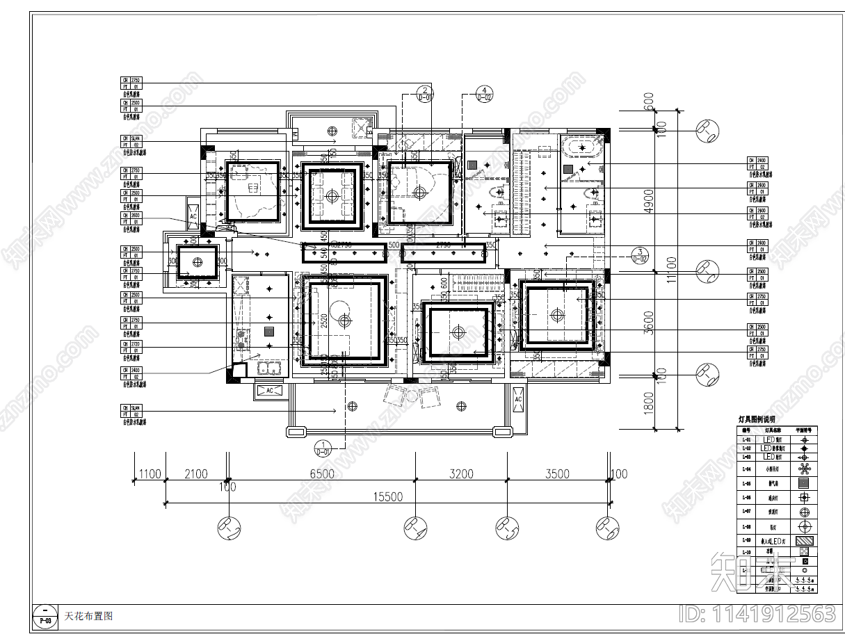 筠城翰林春天平层家装cad施工图下载【ID:1141912563】