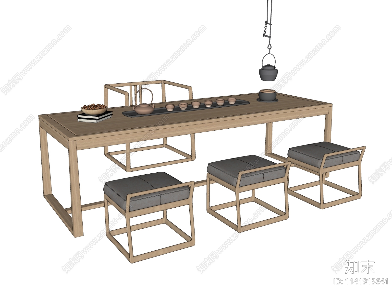 新中式茶桌椅SU模型下载【ID:1141913641】
