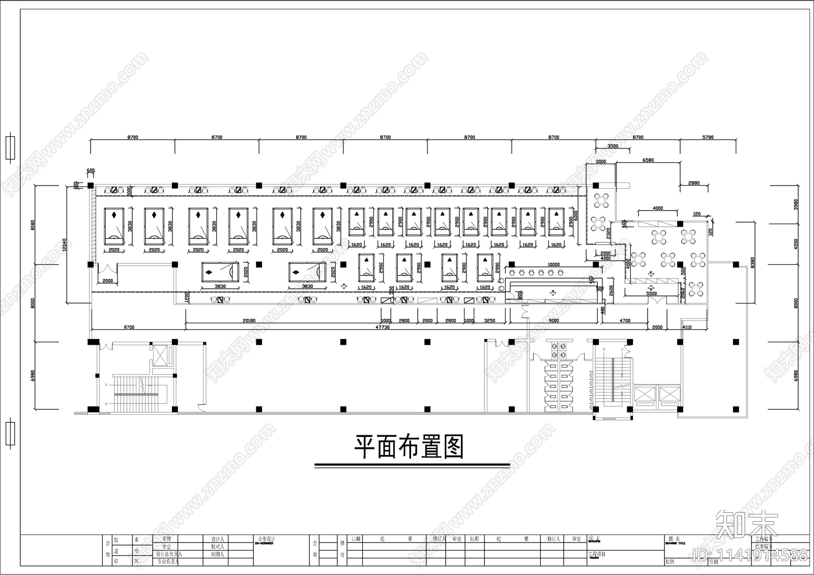 台球室桌球厅装修cad施工图下载【ID:1141914588】