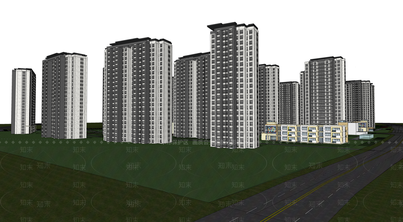 现代高层保障房住宅SU模型下载【ID:1141915892】