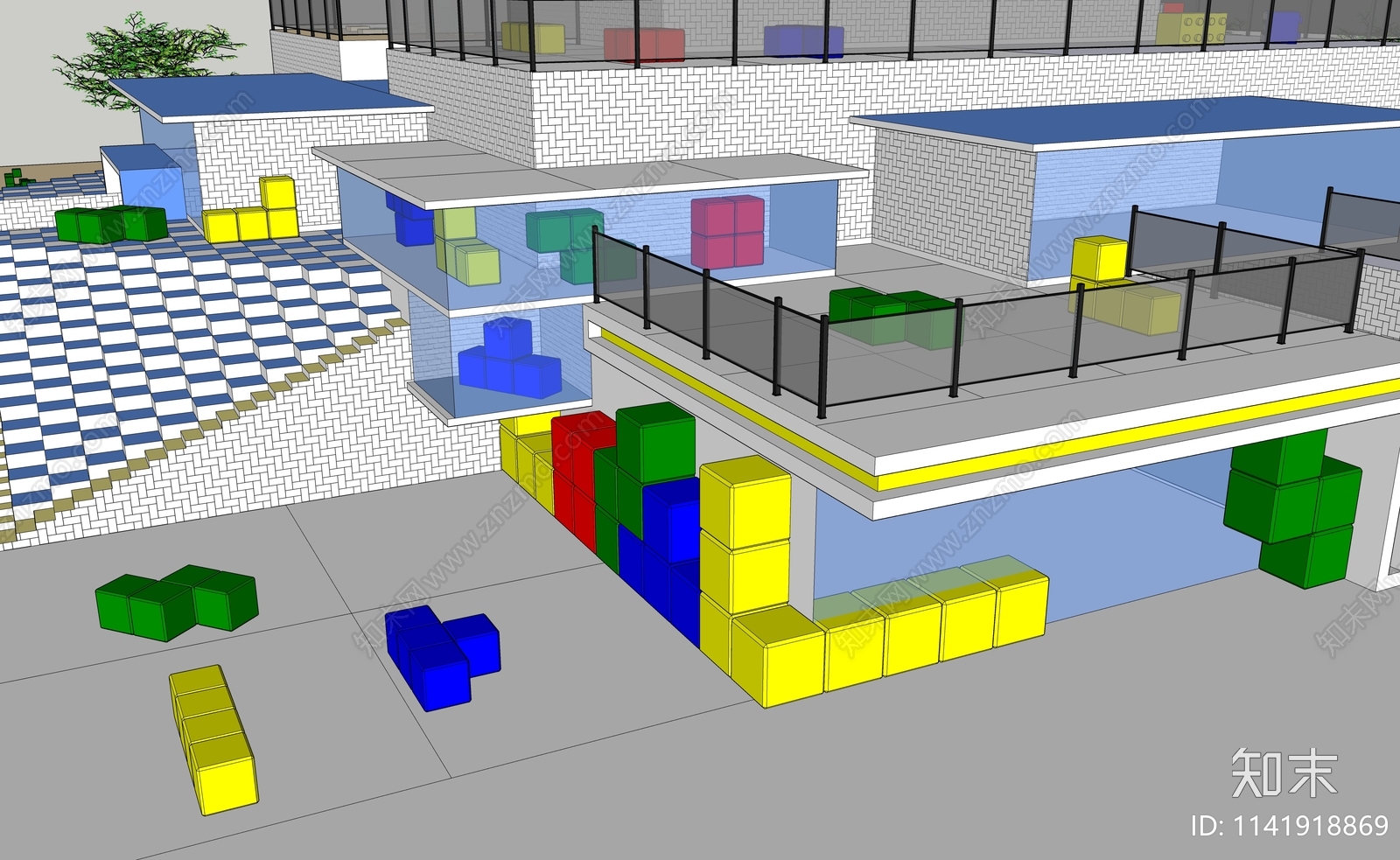现代积木主题建筑SU模型下载【ID:1141918869】