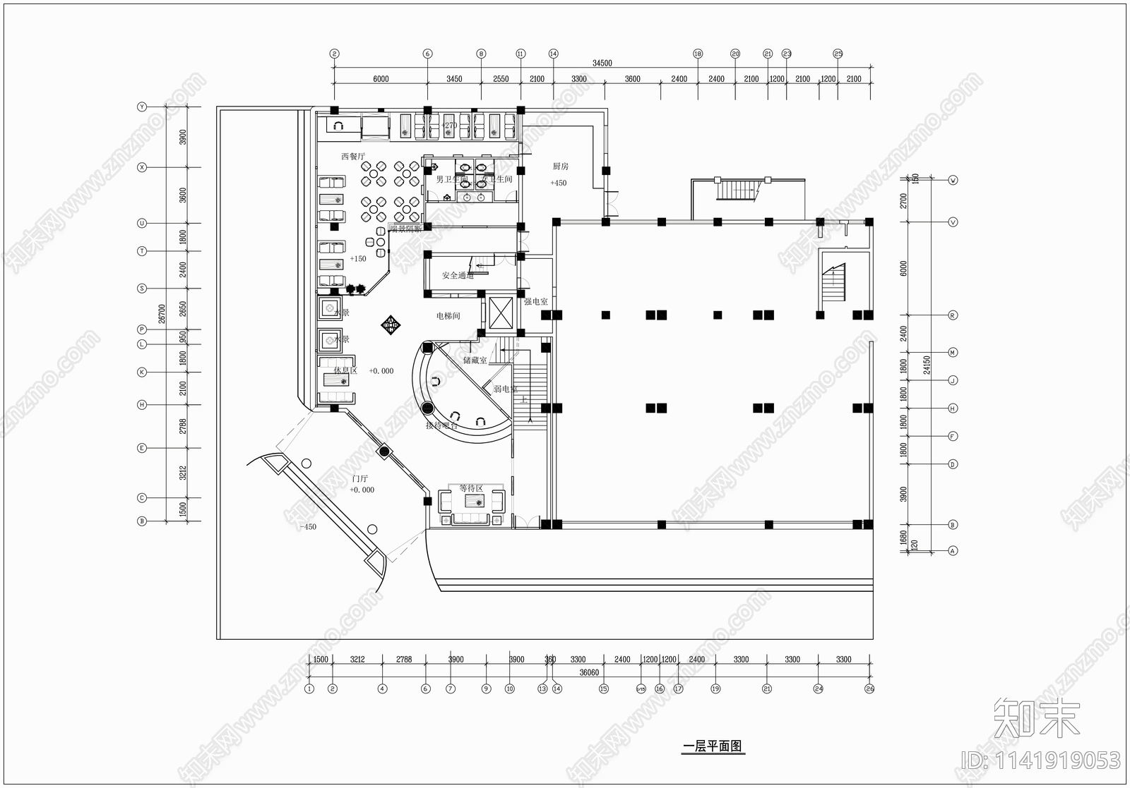 4000㎡会所室内cad施工图下载【ID:1141919053】