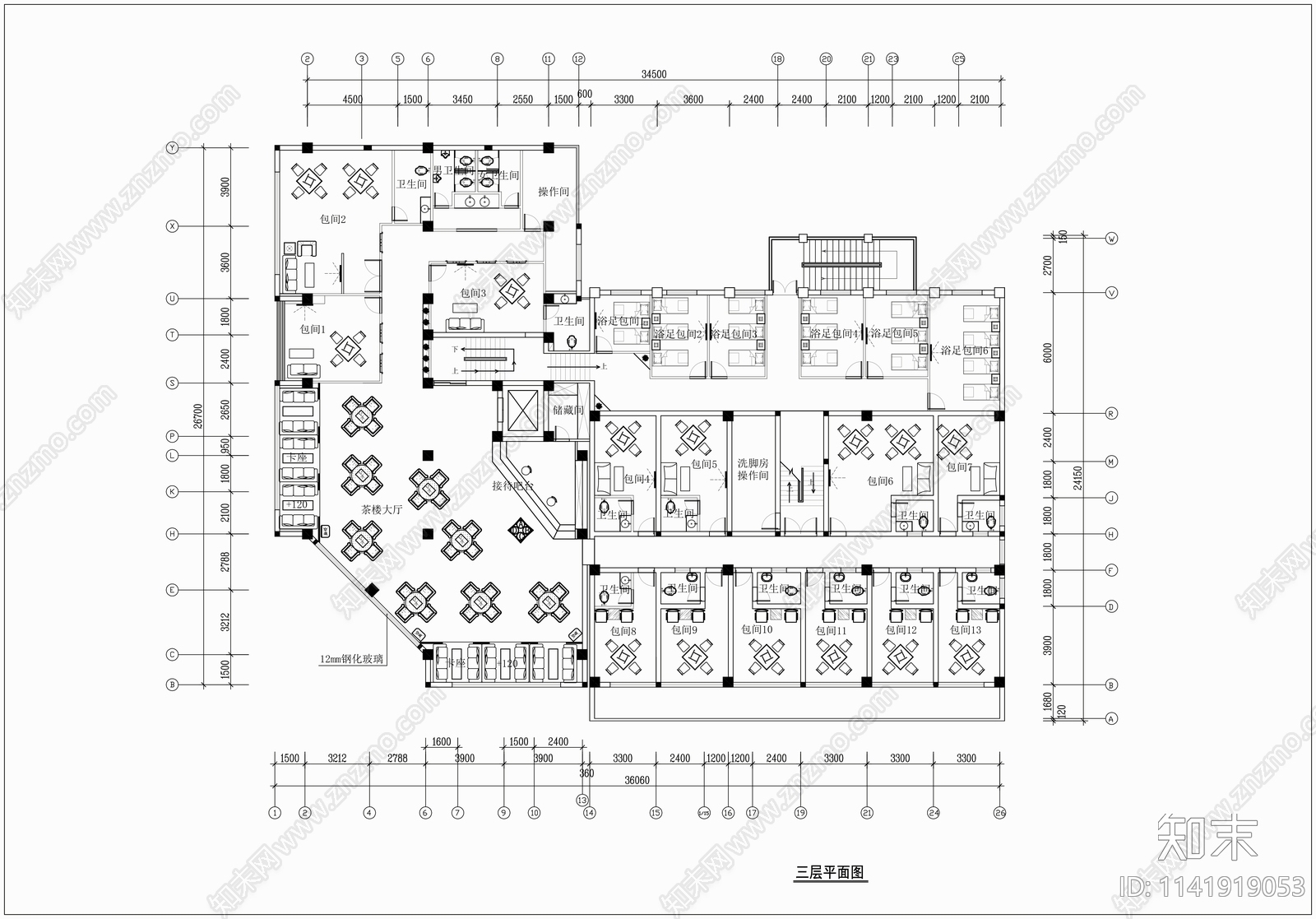 4000㎡会所室内cad施工图下载【ID:1141919053】