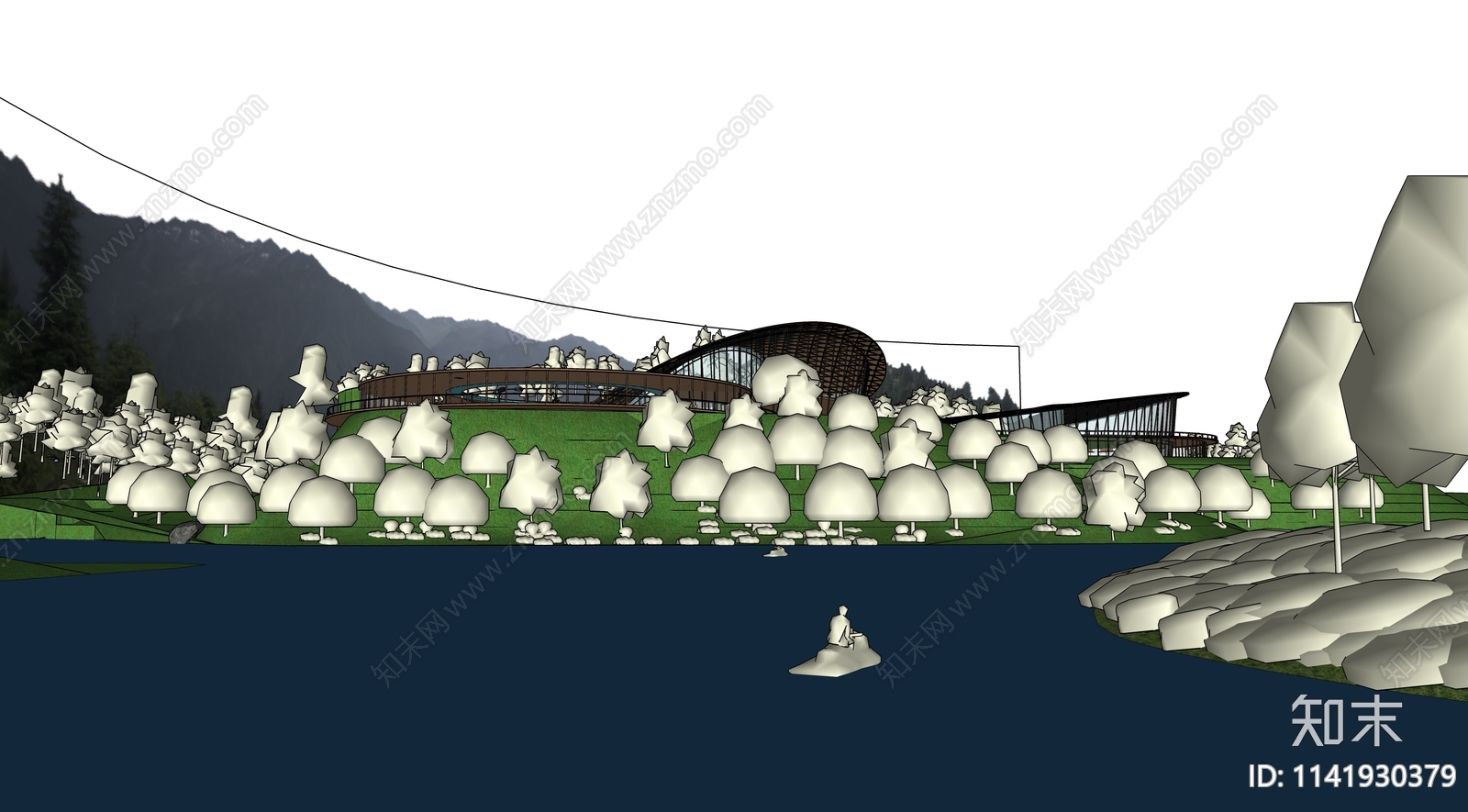 现代滨水景观SU模型下载【ID:1141930379】