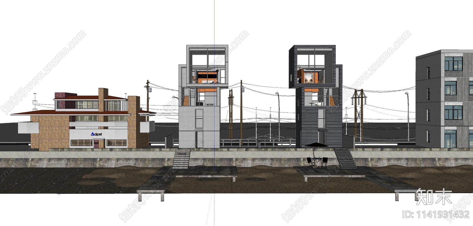 现代滨水民宿建筑SU模型下载【ID:1141931432】