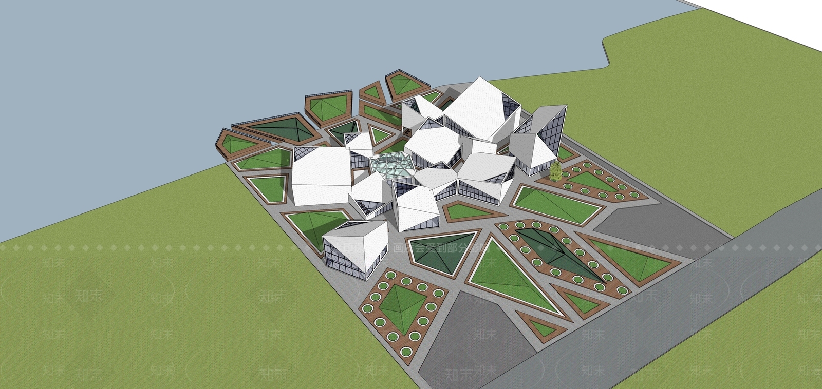 现代展览馆建筑SU模型下载【ID:1141931771】