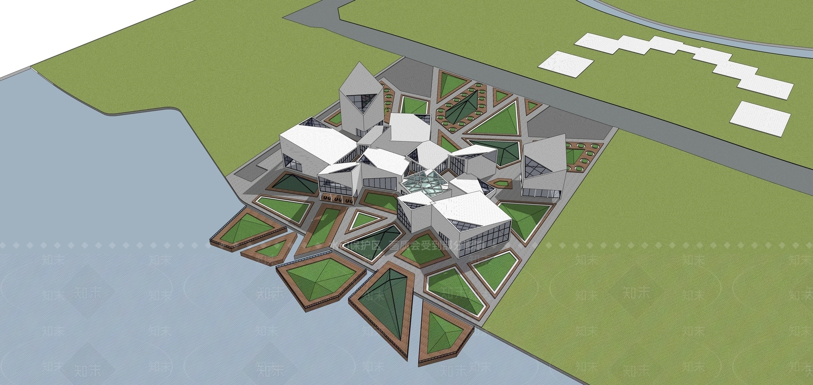 现代展览馆建筑SU模型下载【ID:1141931771】