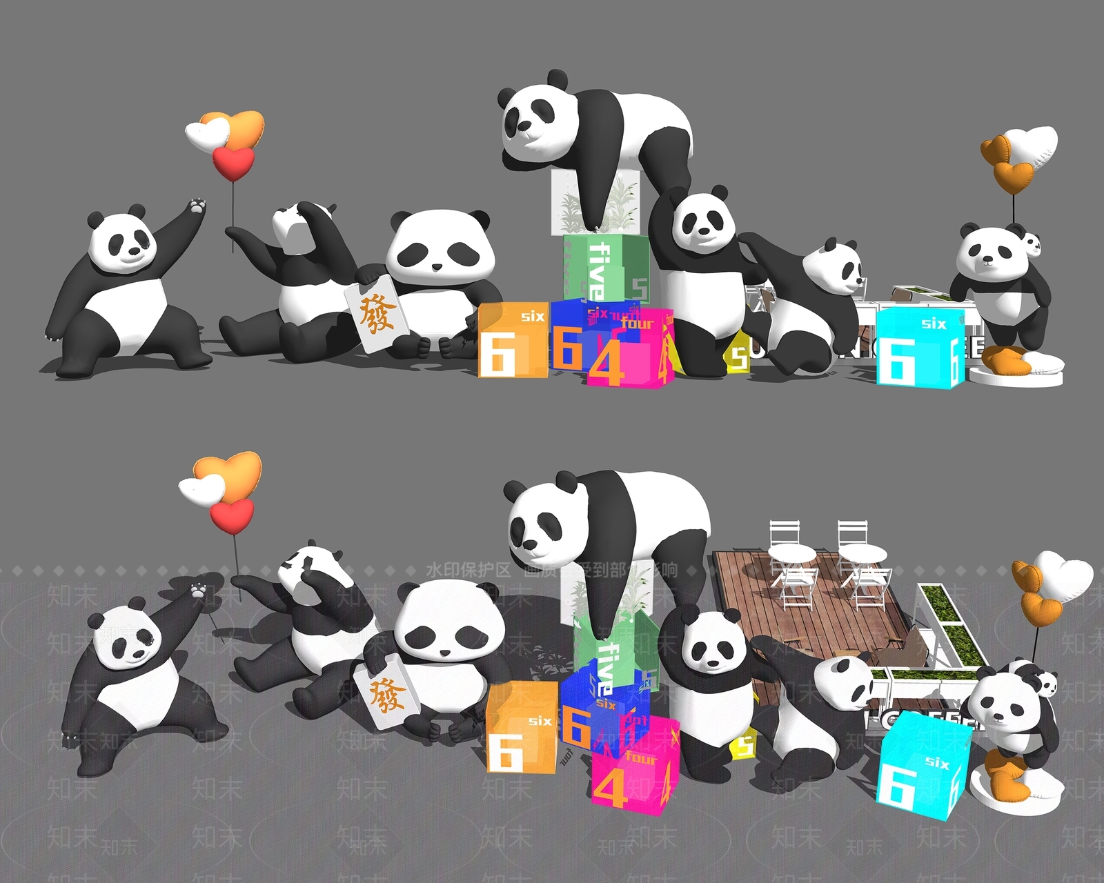 现代熊猫雕塑SU模型下载【ID:1141933996】