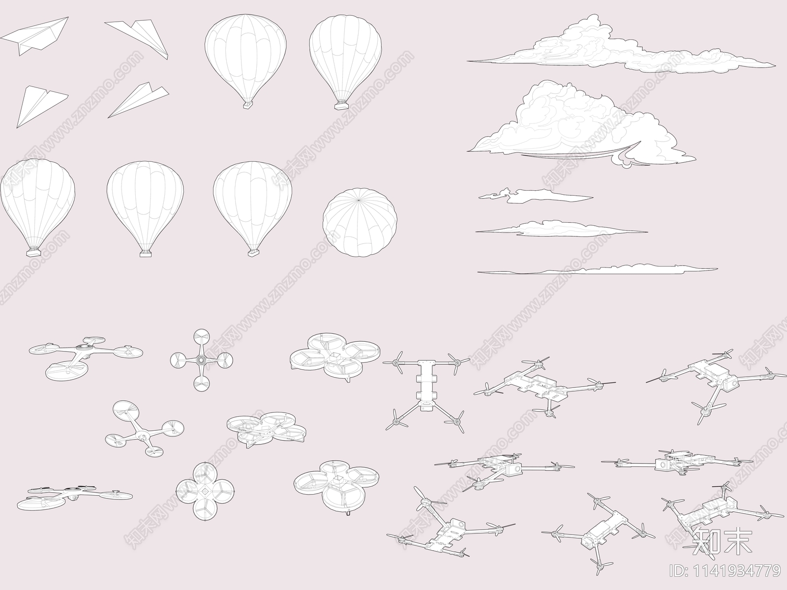 线稿风psd免抠热气球无人机下载【ID:1141934779】