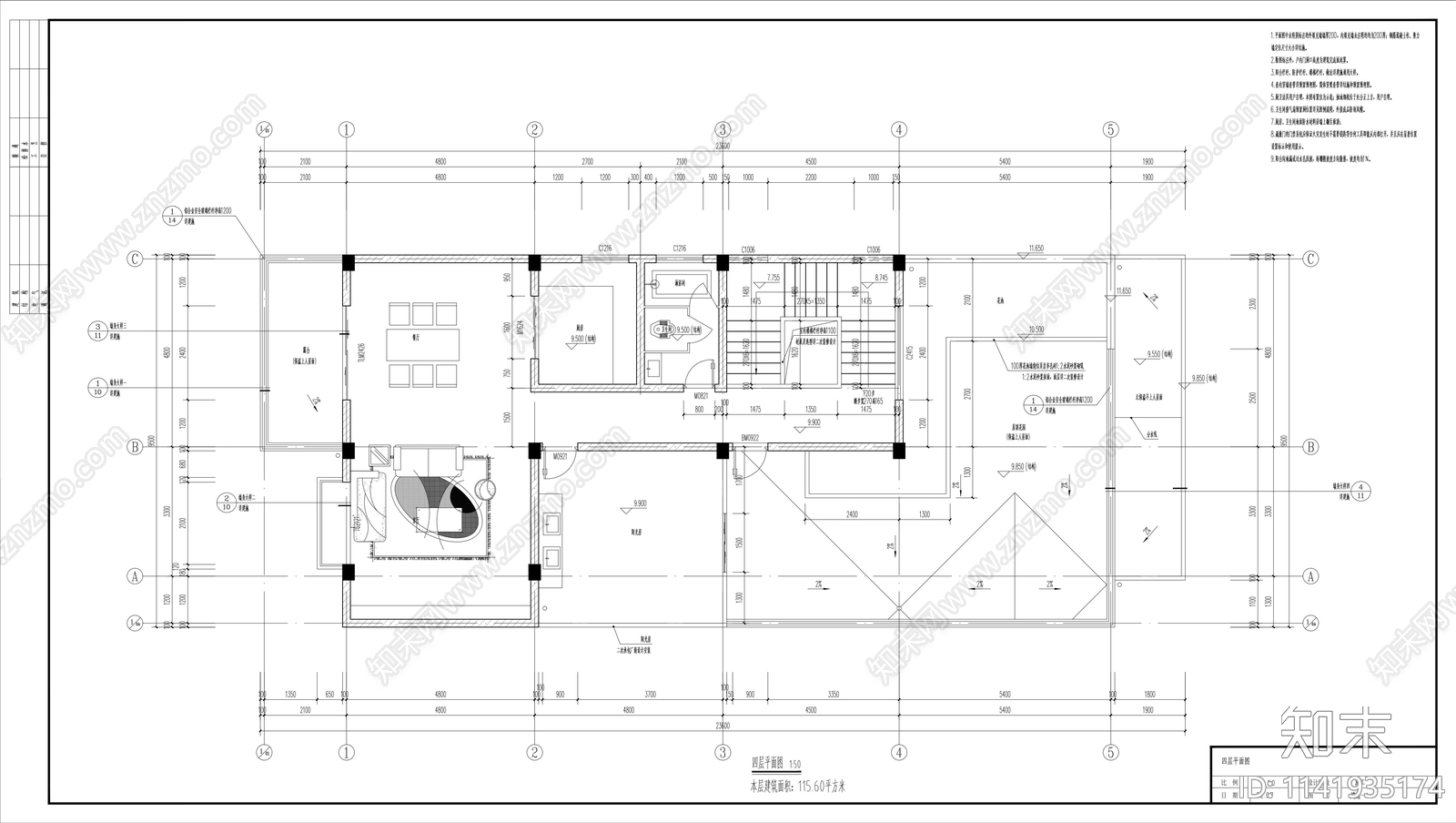 四层别墅建筑施工图下载【ID:1141935174】_知末案例馆