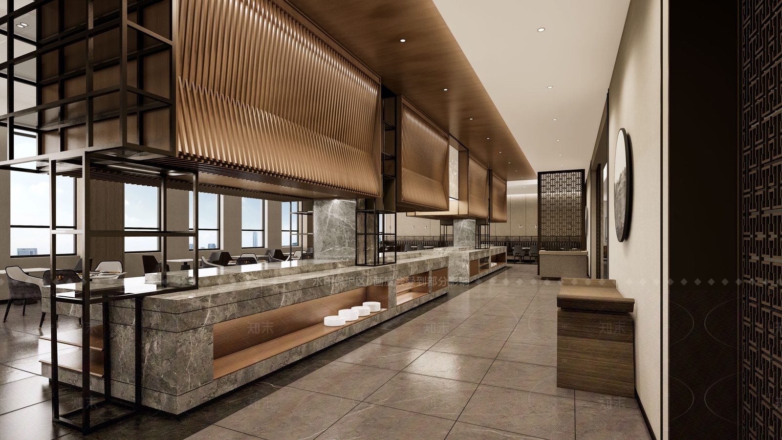 现代酒店自助餐厅SU模型下载【ID:1141936790】