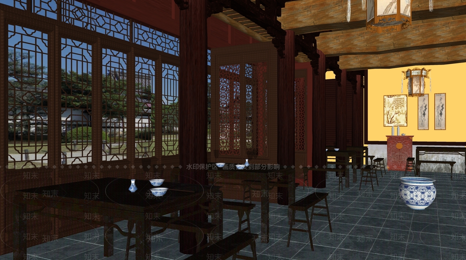 新中式茶馆SU模型下载【ID:1141937229】