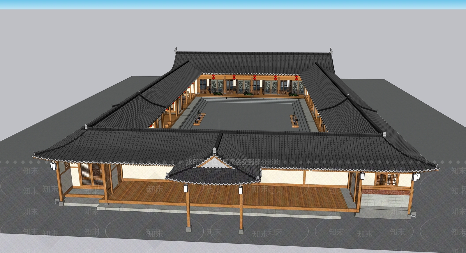 新中式风格建筑SU模型下载【ID:1141938710】
