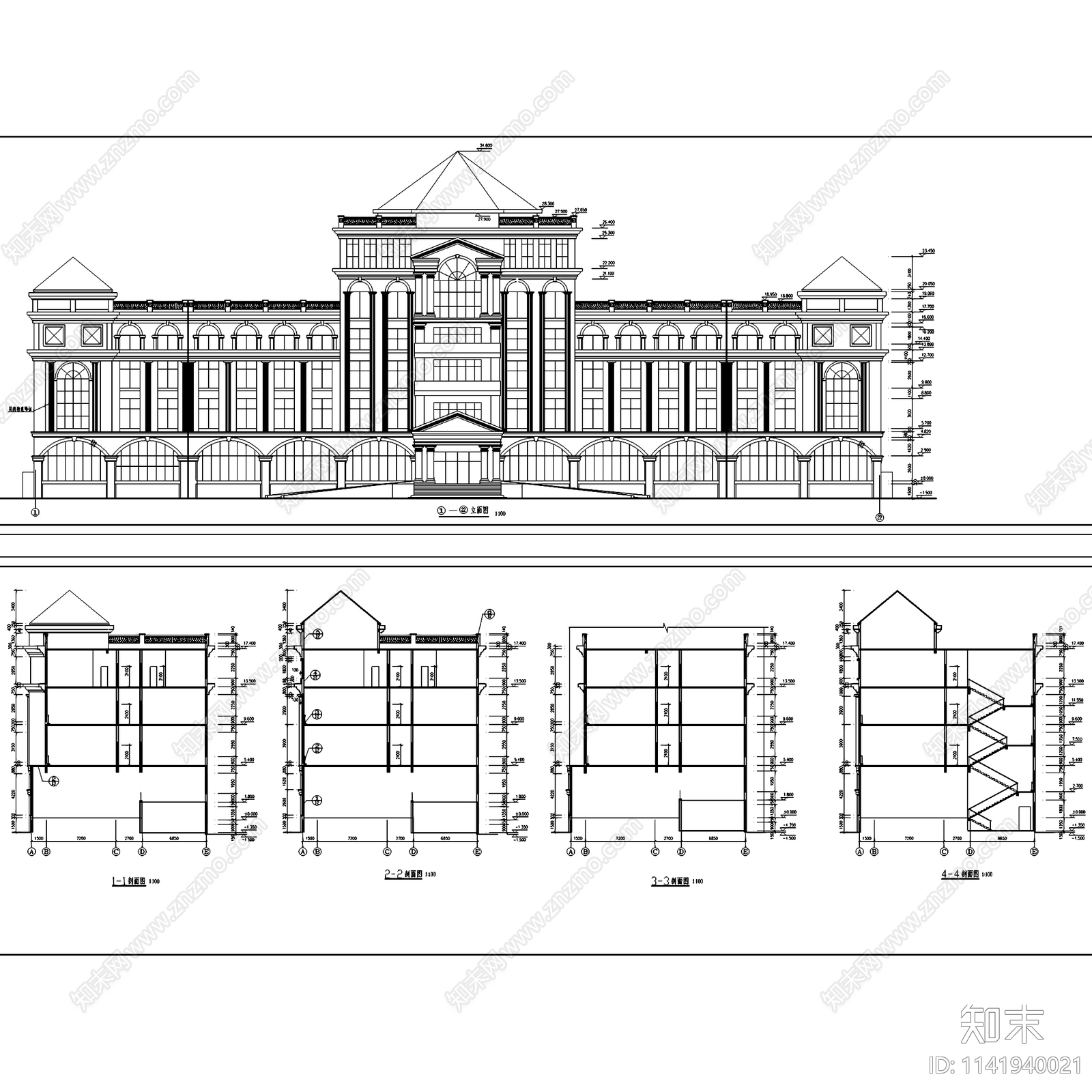 花卉研究中心欧式办公楼建筑改造cad施工图下载【ID:1141940021】