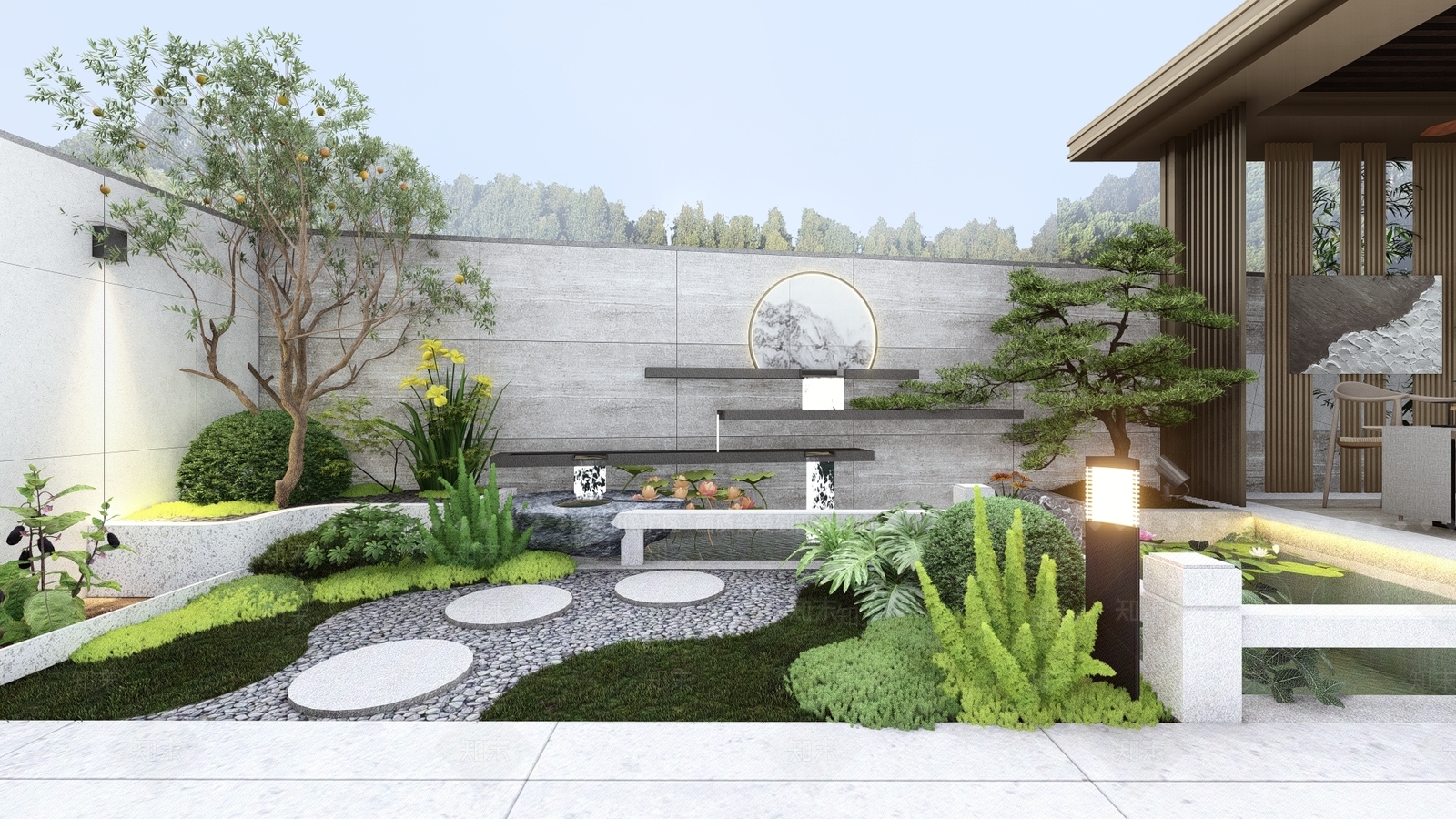 新中式庭院花园SU模型下载【ID:1141941005】_知末su模型网