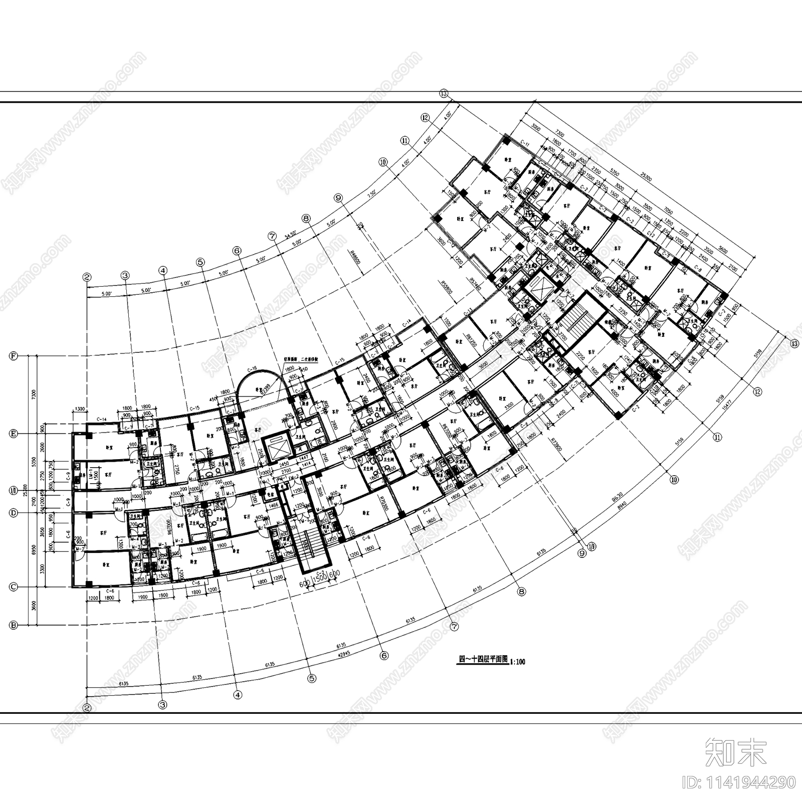 高层商业住宅综合楼建筑cad施工图下载【ID:1141944290】