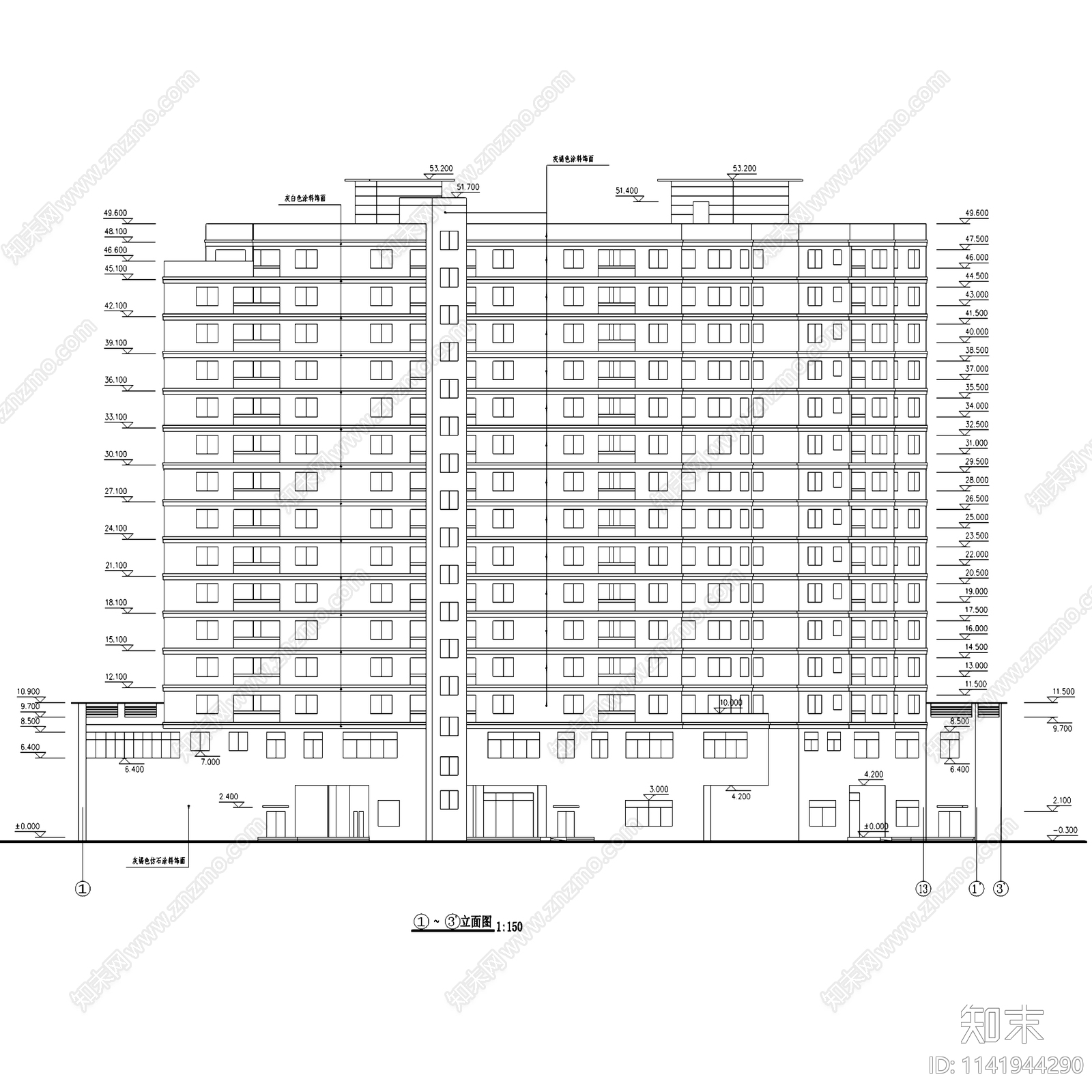 高层商业住宅综合楼建筑cad施工图下载【ID:1141944290】