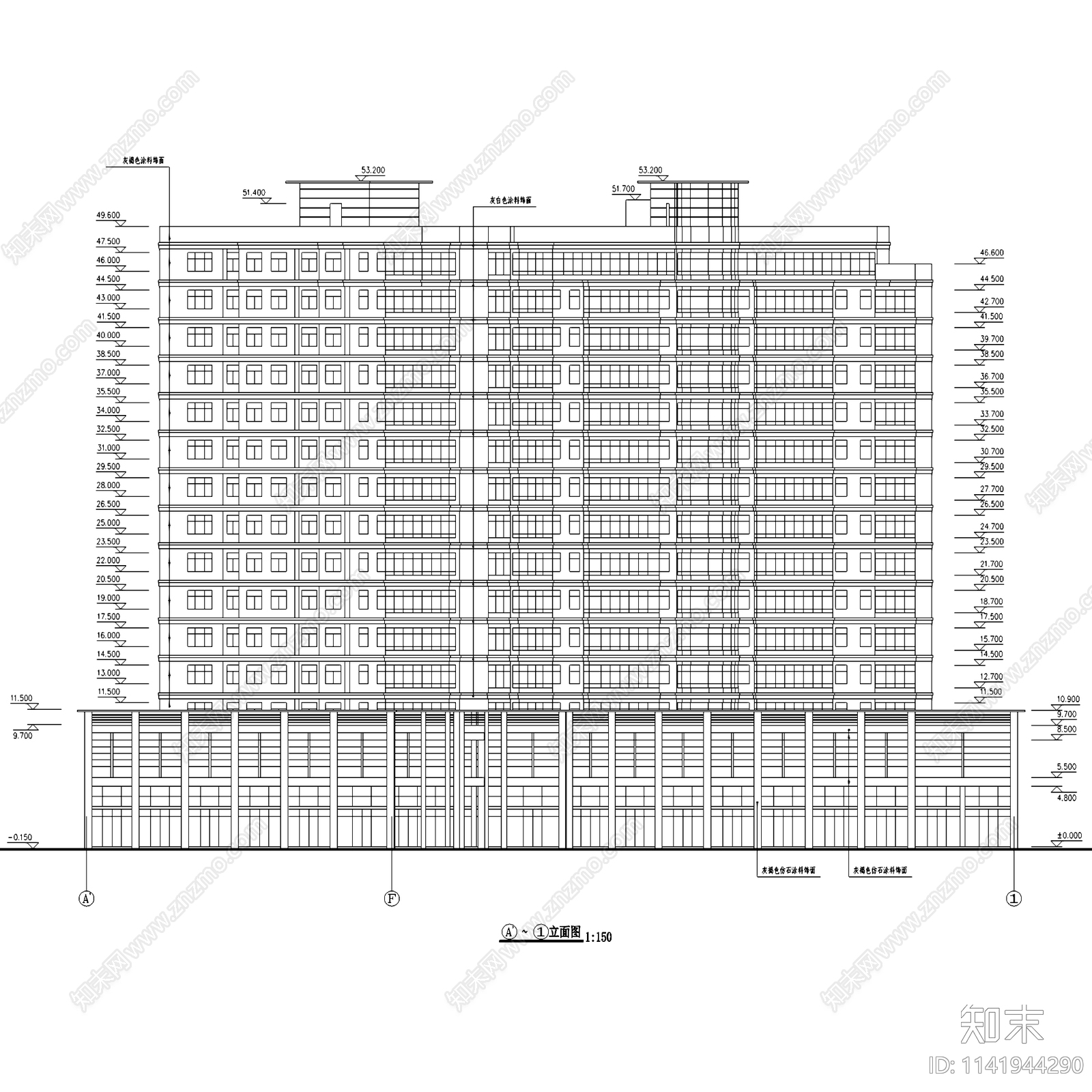 高层商业住宅综合楼建筑cad施工图下载【ID:1141944290】