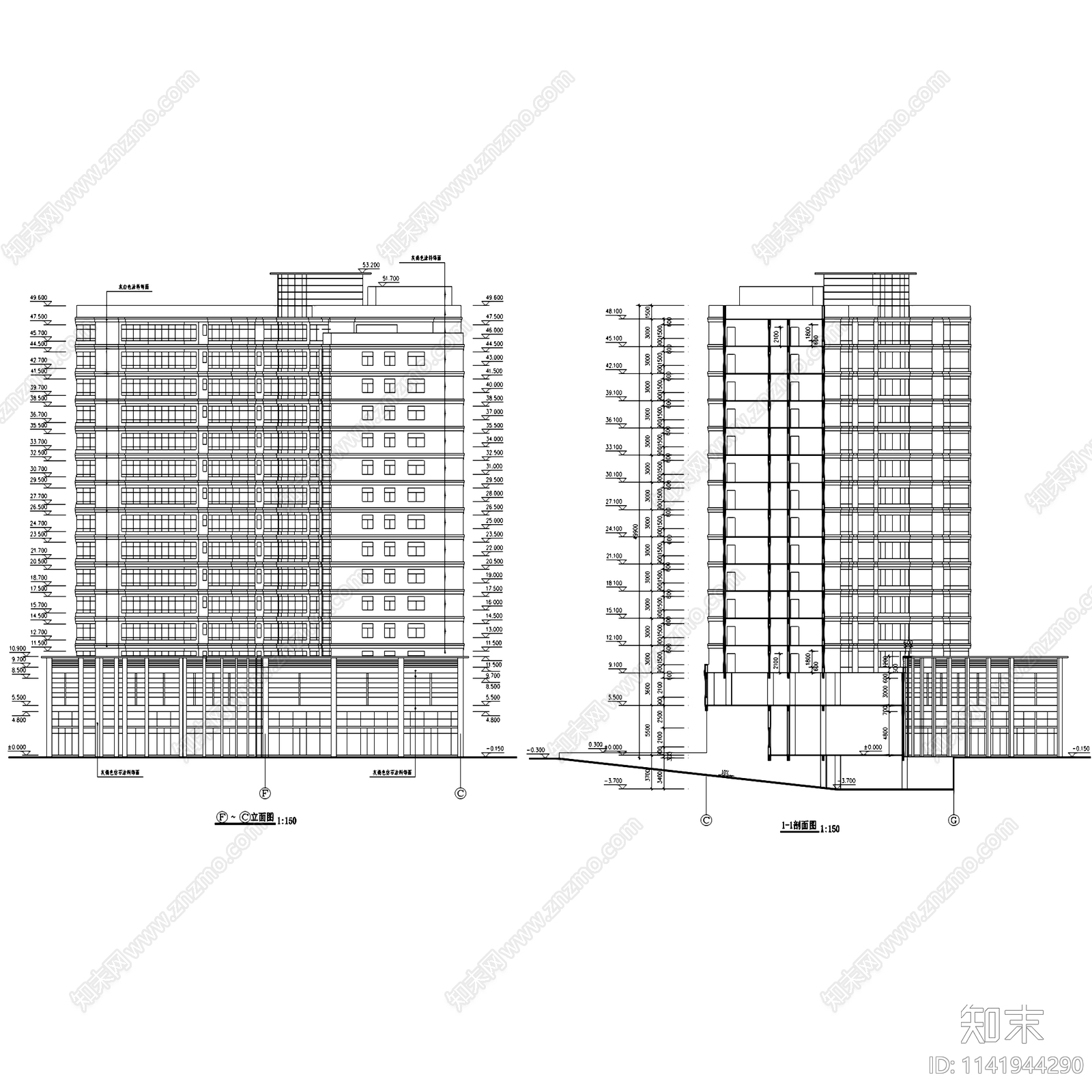 高层商业住宅综合楼建筑cad施工图下载【ID:1141944290】