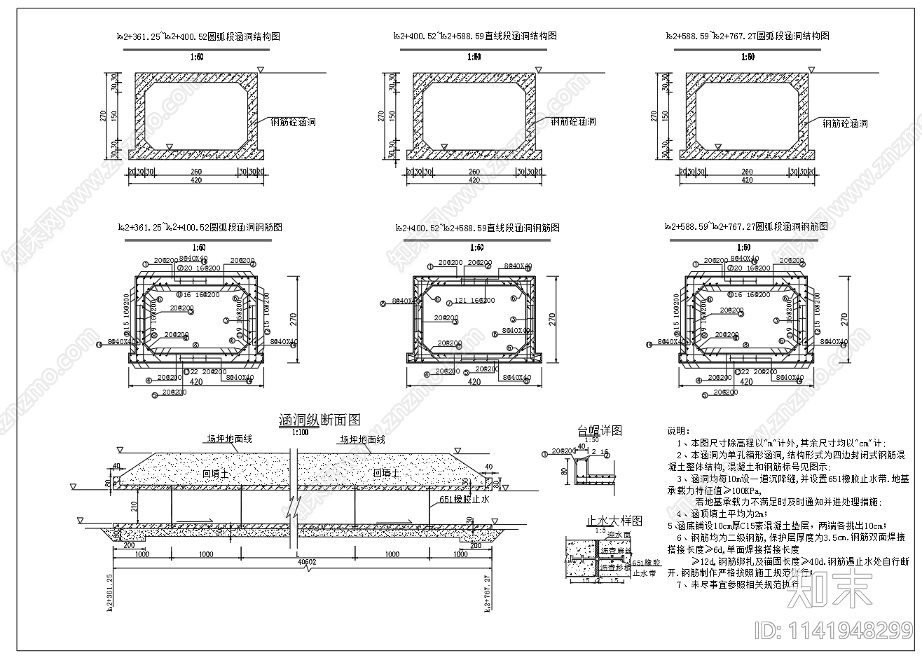 穿路混凝土箱涵洞结构配筋施工图下载【ID:1141948299】