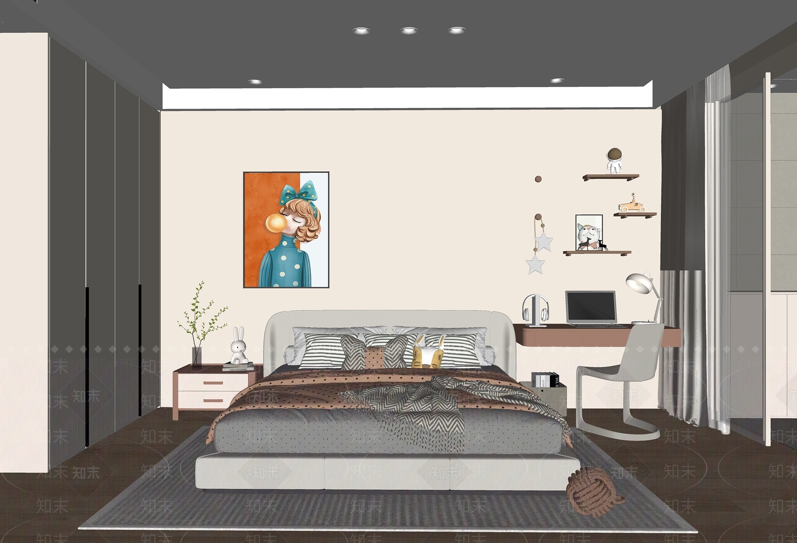 现代通用儿童房SU模型下载【ID:1141949544】