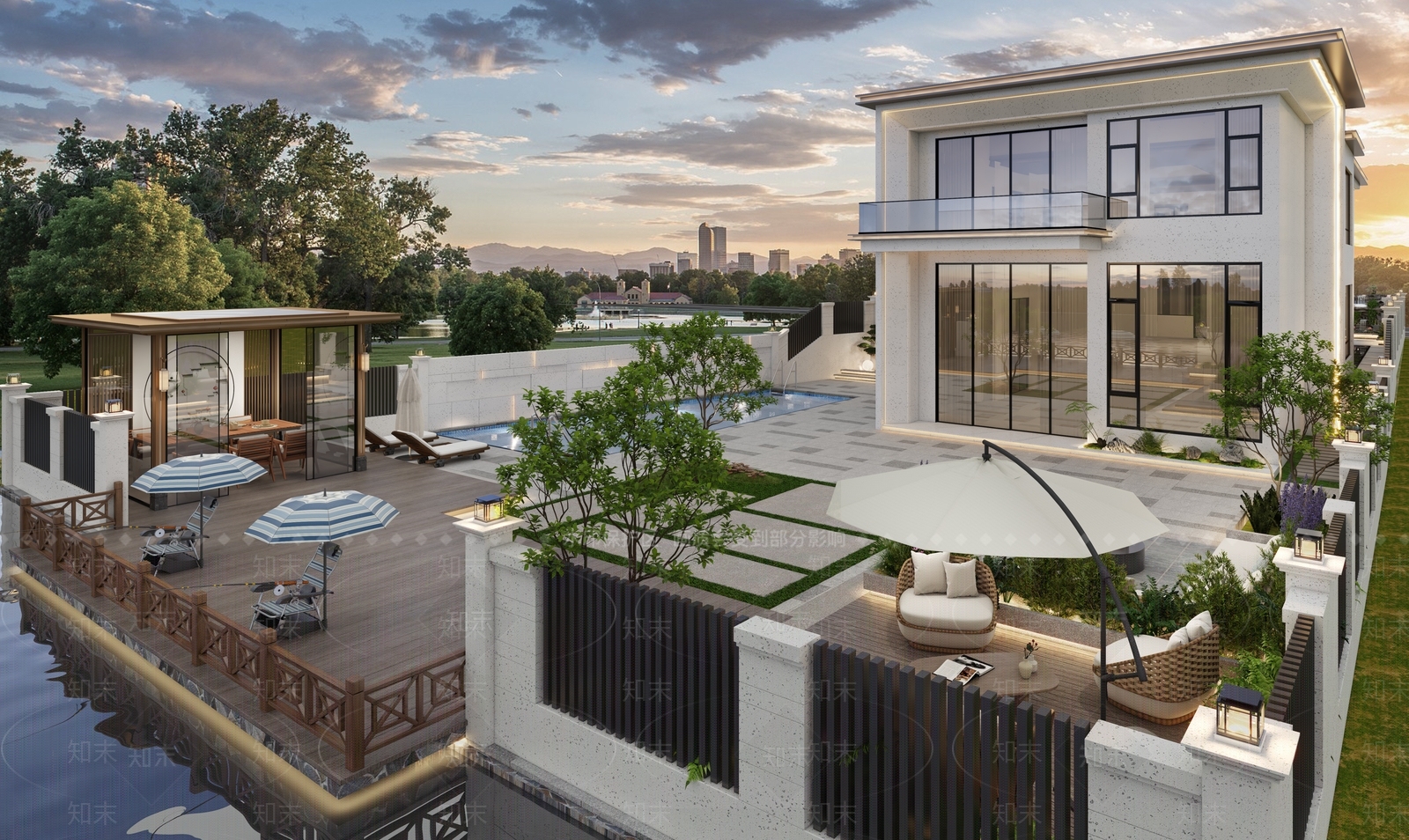 现代别墅屋顶花园3D模型下载【ID:1141950170】