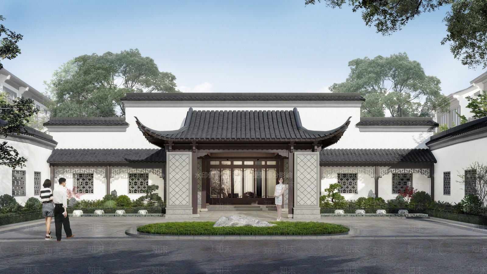 新中式养老公寓入口SU模型下载【ID:1141951010】_知末su模型网
